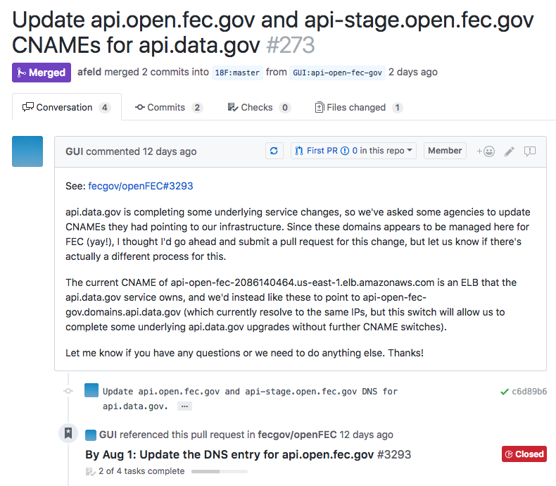 Screenshot of a pull request in GitHub, with an explanation of why the change is being made. It also shows that an issue from another repository links to the pull request.