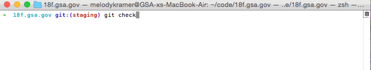 Screenshot: git checkout and status